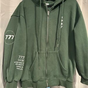 777 โLUCKโ Limited Edition 1987 Brand Zip-Up Green Hoodie Size S
